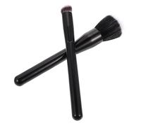 Healvian 2 Pcs Flat Head Blush Brush Set Black Painted Wooden Handle, Man-made Fiber Stippling Makeup Brushes for Highlighting and Blush Application, Suitable for Professional and Everyday Use