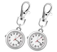 Healvian 2 Pcs Silver Nurse Watch Clip-on Small Pocket Watches with Luminous Hands Hanging Buckle Pendant for Staff and Healthcare Use