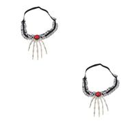 Healvian 2 pcs Skeleton Necklace Halloween Skull and Hand Bone Pendant Plastic Comfortable Cosplay Fancy Party Dress Up Costume Accessory