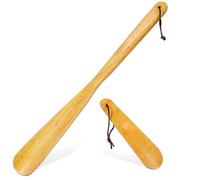 Healvian 2 Pcs Wooden Shoe Horns Long Handle 16"/40cm Ergonomic Timber Shoehorn for Elderly, Men, Women, Easy Shoe Helper