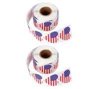 Healvian 2 Rolls American Flag Heart Shaped Stickers with Print, Easy Application Paper Decals for Water Bottles and Letters, Patriotic USA Envelope Seal Stickers for 4th of July Crafts