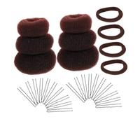 Healvian 2 Sets Donut Hair Bun Maker Kit Shaped Pins and High Elastic Hair Ties Adds Volume and Fullness Secure Hold for Womens Elegant Updos Coffee Color