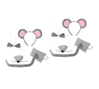 Healvian 2 Sets Gray Mouse Cosplay Set Animal Headband Tail Accessory for Halloween Parties Role Playing and Stage Performances Lightweight Cute Design Comfortable Wear