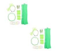 Healvian 2 Sets Women 80s Neon Party Accessory Set in Green Fabric