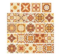 Healvian 24pcs Tile Stickers Self Adhesive Decals PVC Orange Removable Easy Application Vintage Mosaic Style for Living Rooms and Bedrooms