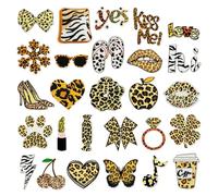Healvian 28pcs Leopard Print Iron-on and Sew-on Embroidered Appliqué Patches Set for Clothing Decoration, Vintage Animal Print Stick-on Fabric Emblems for Costumes, Crafts, and Party Wear