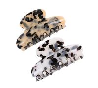 Healvian 2PCS Acrylic Marble Pattern Hair Claws Large Vintage Hair Jaw Clips for Women in Beige and White
