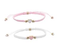 Healvian 2pcs Adjustable Heart Braided Bracelets for Couples Handmade Woven Rope Design White Pink for Valentine's Day and Anniversaries Durable Eye Catching