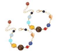 Healvian 2pcs Adjustable Solar System Bracelet for Women Natural Stone Beaded Universe Jewelry with Eight Planet Charms Vibrant Colors Space Wristband Comfortable Fit for All Unique