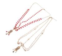 Healvian 2pcs Baroque Pearl Rhinestone Head Chain Boho Bridal Hair Accessories with Tassel for Weddings Proms Festivals Vintage Beaded Headband for Women