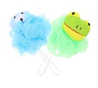 Healvian 2pcs Bath Sponge Soft Exfoliating Loofah Body Scrubber with Cute Cartoon Design Blue Bear Green Frog for Gentle Skin Cleansing and Fun Bath