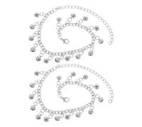 Healvian 2pcs Bell Anklet Silver Beaded Chain Anklet for Women Bohemian Beach Jewelry Jingle Bells Sounds for Wedding Party