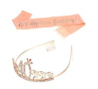 Healvian 2pcs Birthday Party Sash Set for Glitter Lettering Comfortable Lace Hair Band and Matching Crown Hair Hoop Durable Decoration Kit for Stylish Birthday Celebrations