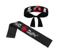 Healvian 2pcs Black Japanese Sushi Chef Headbands for Men, Comfortable Polyester Material with Sweat Absorption, Traditional Japanese Style Suitable for Cooking and Karate