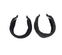Healvian 2pcs Bohemian Style Wide Headband for Women Handmade Hand-beaded Hairband in Colorful and Pure Black Lightweight Hair Accessories for Fashion and Everyday Wear