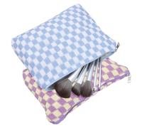 Healvian 2pcs Checkered Makeup Bags with Large Compartment and Secure Zipper Small Cosmetic and Period Storage Pouches for Travel and Everyday Use Lightweight Fabric Organizer for Women
