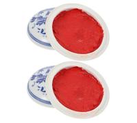 Healvian 2pcs Chinese Calligraphy Ink Pads with Red Seal Paste, 7cm Diameter Ceramic Box Featuring Dragon and Floral Patterns, Traditional Chinese Style Stamp Ink for Artwork and Seal