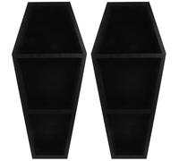 Healvian 2pcs Coffin Shaped Wooden Shelf Versatile Wall Mounted Tabletop Storage Rack for Home Decor for Displaying Spooky Collectibles Figurines and More Unique Room Decoration