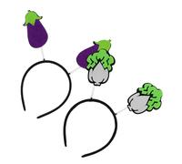Healvian 2pcs Cute Vegetable Headbands for Girls - Purple Eggplant Green Cabbage Hairbands, Cartoon Style Party Hair Accessories for Photo Booth and Cosplay