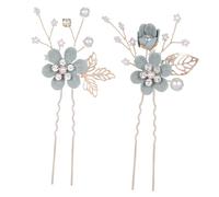 Healvian 2pcs Delicate Green Leaf Hairpins Lightweight Bridal Hair Accessories Handmade Beaded U Shaped Pins for Wedding Bride Elegant Sparkling Hair Jewelry