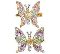 Healvian 2pcs Diamond Butterfly Hair Clips Pink and Purple Rhinestones 3d Fairy Hair Accessories for Women and Girls Wedding Decorative Barrettes Small Braided Styling Pins