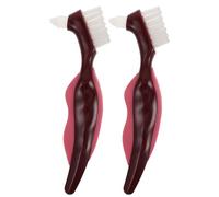 Healvian 2pcs Double-Sided Denture Clean Brush with Firm Bristles, Dual Head Toothbrush for False Teeth Care, Partial Denture Cleaning Accessories, Gum Brush