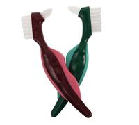 Healvian 2pcs Dual Head Dentures Brush with Hard Bristles for Oral Appliance Cleaning Deep Cleaning False Teeth Device Cleaner Slip Handle Oral Care and Dentures