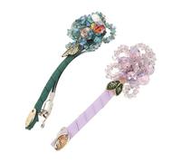 Healvian 2pcs Elegant Floral Hair Claw Clips with Sparkling Artificial Crystal Accents Non Slip Strong Hold Spring Barrettes for Thick Hair in Green and Purple for Women Summer Beach
