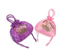 Healvian 2pcs Embroidered Floral Handbag Tote Bags with Drawstring Closure Ethnic Style Purse for Women Ample Storage for Cosmetics and Jewelry Chinese Hanfu Inspired Pouch in Violet and
