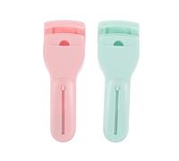 Healvian 2pcs Eyelash Curling Clips Handheld Lash Curlers Brush Makeup Tools for Precise Eye Lash Styling and Curling, Pink and Green Long Handle Suitable for Daily Beauty Use