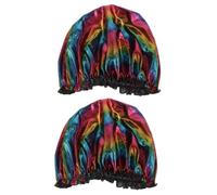Healvian 2pcs Fashion Hair Bonnet with Lace Elastic Soft Sleeping Headwear for Comfortable Bathroom Cap for Face Washing Bathing and Hair Protection