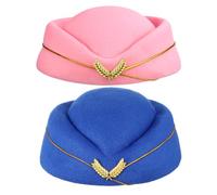 Healvian 2pcs Flight Attendant Hat Felt Air Hostess Beret Caps for Women Durable Stewardess Hats for Cosplay Role Play Theater Themed Parties and Uniform Accessories