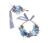 Healvian 2pcs Floral Headband Bridal Garland Headdress Wrist Band Set Artificial Garland Wedding Headwear Flower Girl Hair Hoop Fit for Bride Girls Floral Headbands