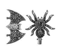 Healvian 2pcs Gothic Hair Clips with Rhinestones Bat and Spider Barrettes for Women Halloween Accessories for Costume Parties Cosplay and Everyday Use