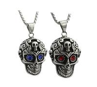 Healvian 2Pcs Gothic Skull Necklace Stainless Steel Pendant for Halloween Costume Party Unisex Skull Jewelry for Day Dead Masquerade Random Color
