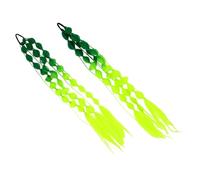 Healvian 2pcs Gradient Bubble Braids Long Hair Extensions with Clip Handwoven Colored Afro Puff Hairpiece for Festival Parties Ponytail with Hair Tie Accessories Deep Green to Light Green