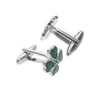 Healvian 2pcs Green Four Leaf Clover Cufflinks for Men Shirt Cuff Links Alloy Shamrock Jewelry with Refined Enamel Versatile St Patrick S Day Accessories for Business Casual Formal Occasions