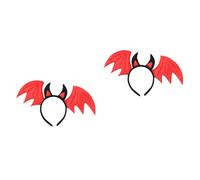 Healvian 2pcs Halloween Bat Ears Headband with Devil Horns and Wings Comfortable Cosplay Hair Accessory Fits for Party and Costume Use Black and Red Design