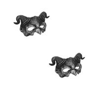 Healvian 2pcs Halloween Half Face Sheep Horn Mask Adjustable Elastic Strap Breathable Lightweight Scary Devil Masquerade Costume Prop for Adults Silver