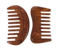 Healvian 2pcs Hand Carved Black Gold Sandalwood Wide Tooth Comb Floral Engraved Wooden Scalp Massage Combs for Thick Curly Hair Gentle Detangling and Hair Care Round Square