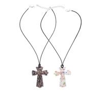 Healvian 2pcs Handmade Glass Cross Pendant Necklace Artisan Christian Cross Charms for DIY Craft Unique Black White Religious Ornament with Sophisticated Design