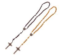 Healvian 2pcs Handmade Wooden Bead Rosary Necklace with Cross Rustic Faith Accessory for Religious Festivals Lightweight Catholic Prayer Beads for Daily Wear and Spiritual Practices