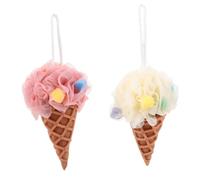 Healvian 2pcs Ice Cream Bath Balls Adorable Shower Loofah Portable Elastic Bath Sponges for Exfoliating Body for Natural Bathing Experience Shower Accessory for Women and Men