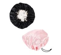 Healvian 2pcs Kids Satin Sleep Hats Adjustable Elastic Hair Protector Caps for Baby Girl Boy Night Hair Care (pink Black)
