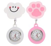 Healvian 2pcs Lovely Nurse Retractable Pocket Watches Soft Smile Cloud Pink Cat Paw Designs for Women Medical Staff and Students