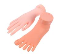Healvian 2pcs Manicure Training Model Left Hand and Foot Fake Nail Art Practice Flexible Hand and Foot for Nail Art Beginners and Salon Use Random Color