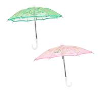 Healvian 2Pcs Mini Doll Umbrellas for DIY Mini House Decoration Lovely Small Desktop Umbrella Models in Pink and Green Realistic Craft Accessories for Miniature Scenes