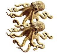 Healvian 2pcs Miniature Octopus Brass Desk Ornaments with Antique Finish, Not Easy to Break, Delicate Workmanship for Tearoom or Room Decor, Good Decorative Effect and Collectible Figurines