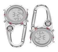 Healvian 2pcs Multi-Function Stainless Steel Hanging Watch with Compass and Date Display, Red Creative Pocket Watch Clip for Outdoor Activities and Occasions