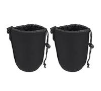 Healvian 2pcs Neoprene Camera Lens Pouch Set Protective Drawstring Bags for DSLR Lens Storage and Transport, Shock Absorbing Soft Case for Photography Accessories, Black